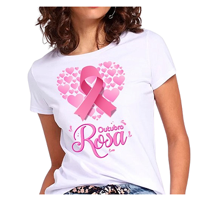 Camiseta/blusa Outubro rosa Branca