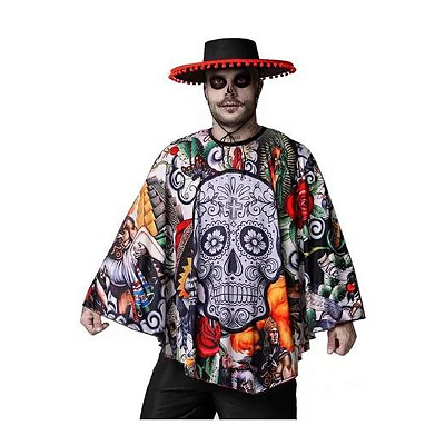 Poncho Estampa Fantasia Halloween Festa Adulto/infantil - caveira mexicana