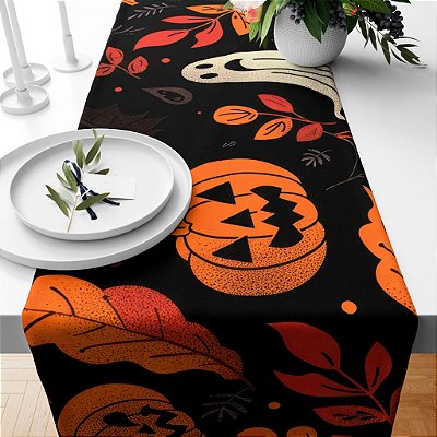 Caminho de Mesa - Halloween Aboboras/Fantasmas