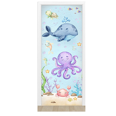 Capa De Porta Decorativo Tecido 0,85x2,10m - Fundo do Mar