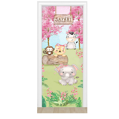 Capa De Porta Decorativo Tecido 0,85x2,10m - Safari menina