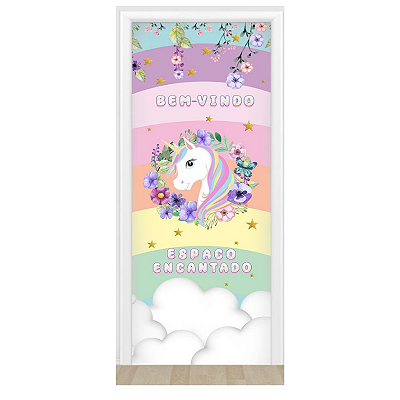 Capa De Porta Decorativo Tecido 0,85x2,10m - Unicórnio