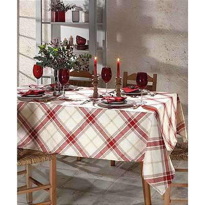 Toalha de Mesa Retangular Xadrez Vermelho - Natal