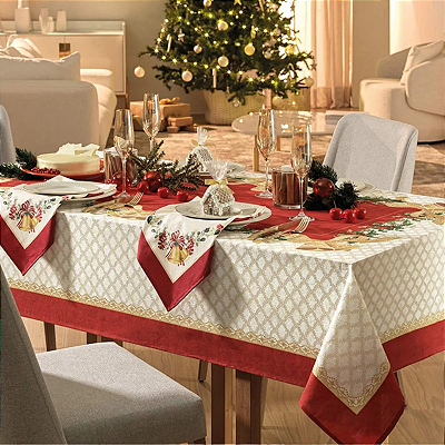 Toalha de Mesa Retangular Xadrez dourado - Natal
