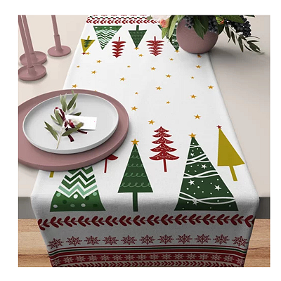 Caminho de Mesa Estampas - Natal Árvores
