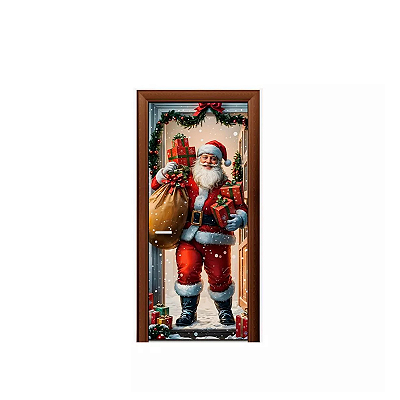 Capa De Porta Decorativo Tecido 0,85x2,10m - Natal Papai Noel