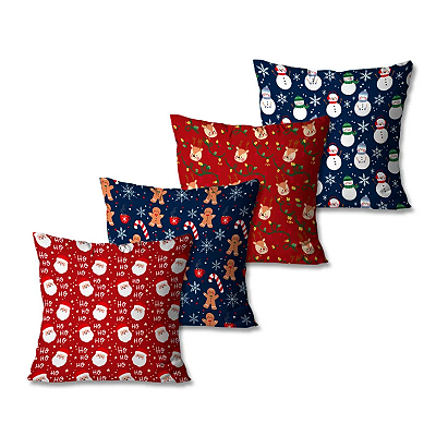 Almofada Decorativa - Natal / Estampado Azul/ Vermelho