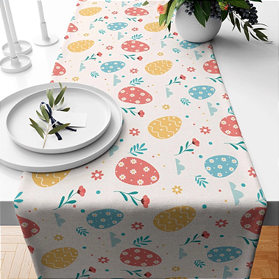 Caminho de Mesa Estampas - Páscoa ovinhos bege