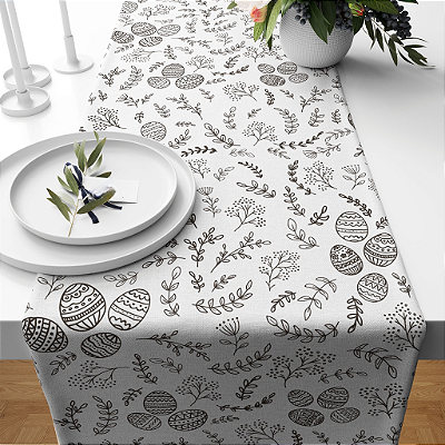 Caminho de Mesa Estampas - Páscoa preto e branco