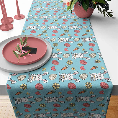 Caminho de Mesa Estampas - Páscoa azul coelhinho