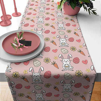 Caminho de Mesa Estampas - Páscoa rosa coelhinho