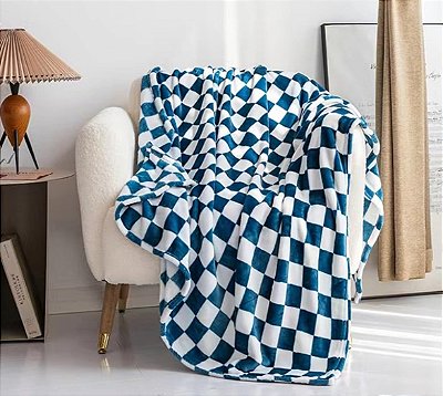 Manta quadriculada para sofá, cama, cadeira de viagem para todas as estações, 152 x 125 cm Azul