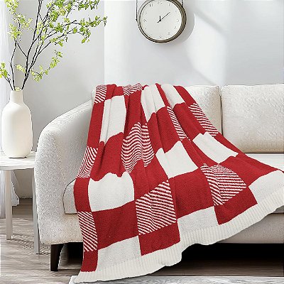 Manta quadriculada para sofá, cama, cadeira de viagem para todas as estações, 152 x 125 cm Vermelho