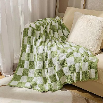 Manta quadriculada para sofá, cama, cadeira de viagem para todas as estações, 152 x 125 cm Verde