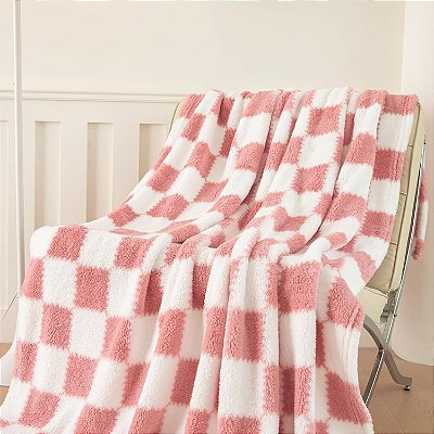Manta quadriculada para sofá, cama, cadeira de viagem para todas as estações, 152 x 125 cm Rosa