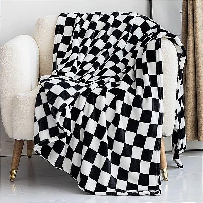Manta quadriculada para sofá, cama, cadeira de viagem para todas as estações, 152 x 125 cm Preto