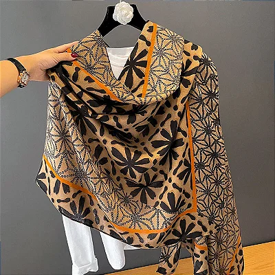 Lenço Cachecol Echarpe Grande Colors Feminino Bege/laranja