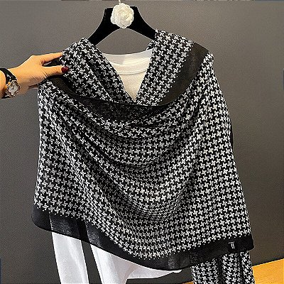 Lenço Cachecol Echarpe Grande Colors Feminino Preto xadrez
