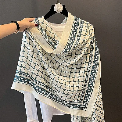 Lenço Cachecol Echarpe Grande Colors Feminino Branco xadrez