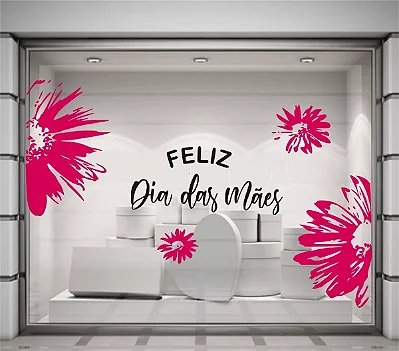 Adesivo Decorativo Vitrine Loj Comercio Dia Da Mães Flores 160x123cm