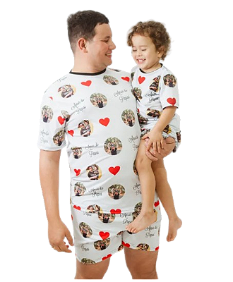Kit Pijama Adulto e infantil Unissex Personalizado Dia dos Pais com Foto