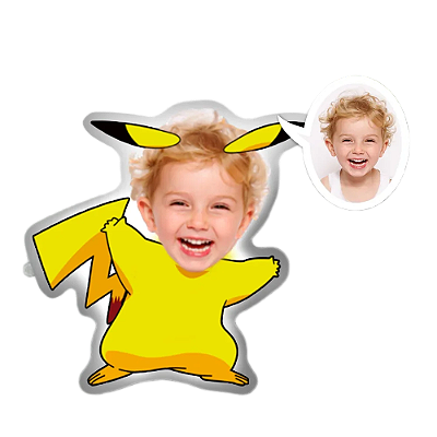 Almofadas 3D Fun - Coloque seu rosto no seu personagem Pikachu