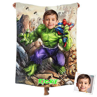 Toalha Fun poket infantil - Seu rosto no personagem Hulk
