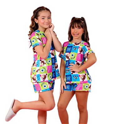 Pijama Baby-Doll Infantil Feminino Monstros SA