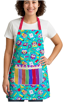 Avental Dia dos Professores - lapis de cor verde