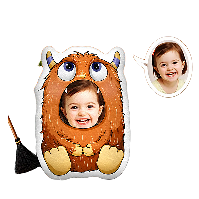 Almofadas 3D Fun - Seu rosto aqui Halloween Monstro felpudo laranja