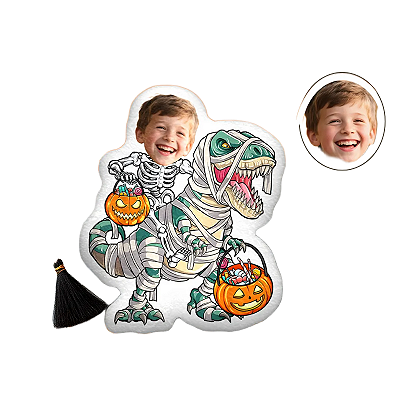 Almofadas 3D Fun - Seu rosto aqui Halloween esqueleto de dinossauro