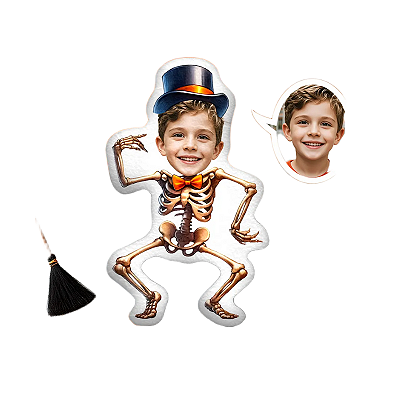 Almofadas 3D Fun - Seu rosto aqui Halloween esqueleto com cartola