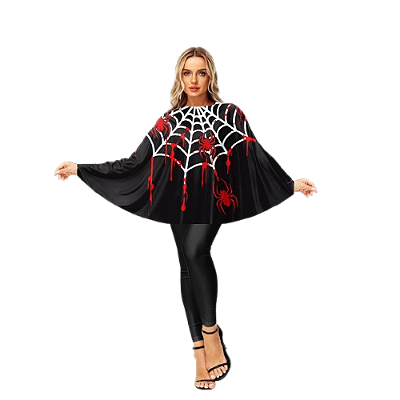 Poncho Estampa Fantasia Halloween Festa Adulto/infantil - Teia com sangue