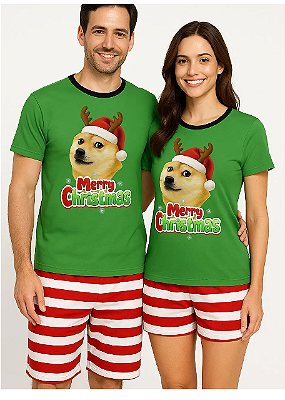 Kit Pijama Casal Verão Natal Doge