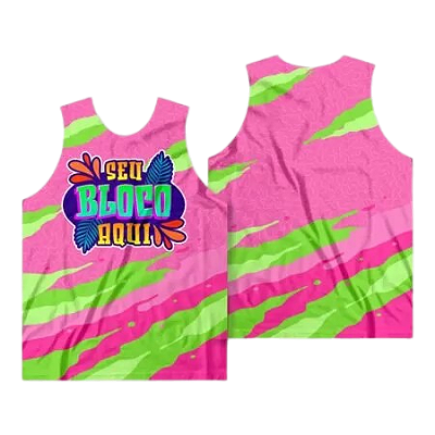 Abadás carnaval folia Camiseta regata - Promoção sem acabamento /rosa e verde