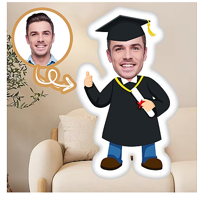 Almofadas 3D Fun - seu rosto aqui formatura ele beca