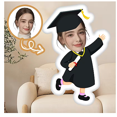 Almofadas 3D Fun - seu rosto aqui formatura ela beca