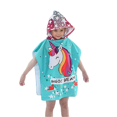 Toalha de praia com capuz - infantil Unicornio verde