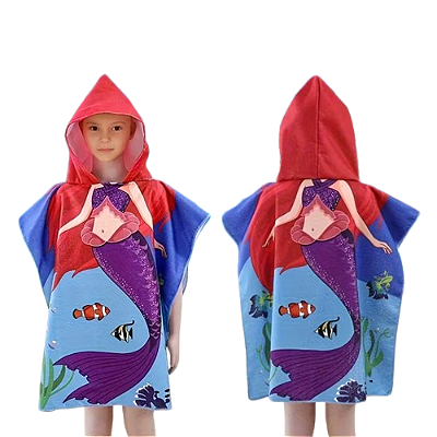 Toalha de praia com capuz - infantil Sereia ruiva