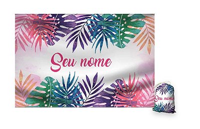 Canga Saida de Praia Retangular Seu nome Aqui - FOLHAGEM COLORIDA