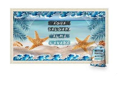 Canga Saida de Praia Retangular Seu nome Aqui - ÁGUA-SALGADA