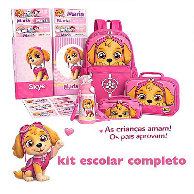 Kit escolar completo - mochila/lancheira/adesivos/adesivos - Patrulha Canina Skye