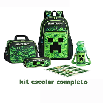 Kit escolar completo - mochila/lancheira/adesivos/adesivos - Minecraft