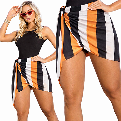 Saia pareô Canga - Listras laranjas