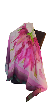 Lenço flower, seda pura pintada a mão