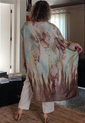 Kaftan em pura seda pintada a mão