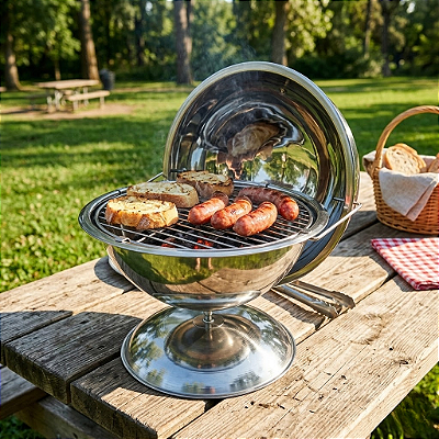 Churrasqueira Náutica a Carvão Overboat M-320 em Aço Inox 304 com Suporte para Mesa