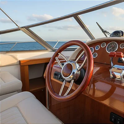 Volante Náutico Savoretti 350mm em Madeira Mogno e Aço Inox