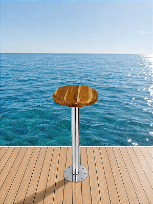 Banqueta de Popa Náutica Overboat com Assento em Madeira Teca e Base Aço Inox