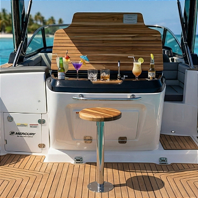 Banqueta de Popa Náutica Overboat com Assento em Madeira Teca e Base Aço Inox